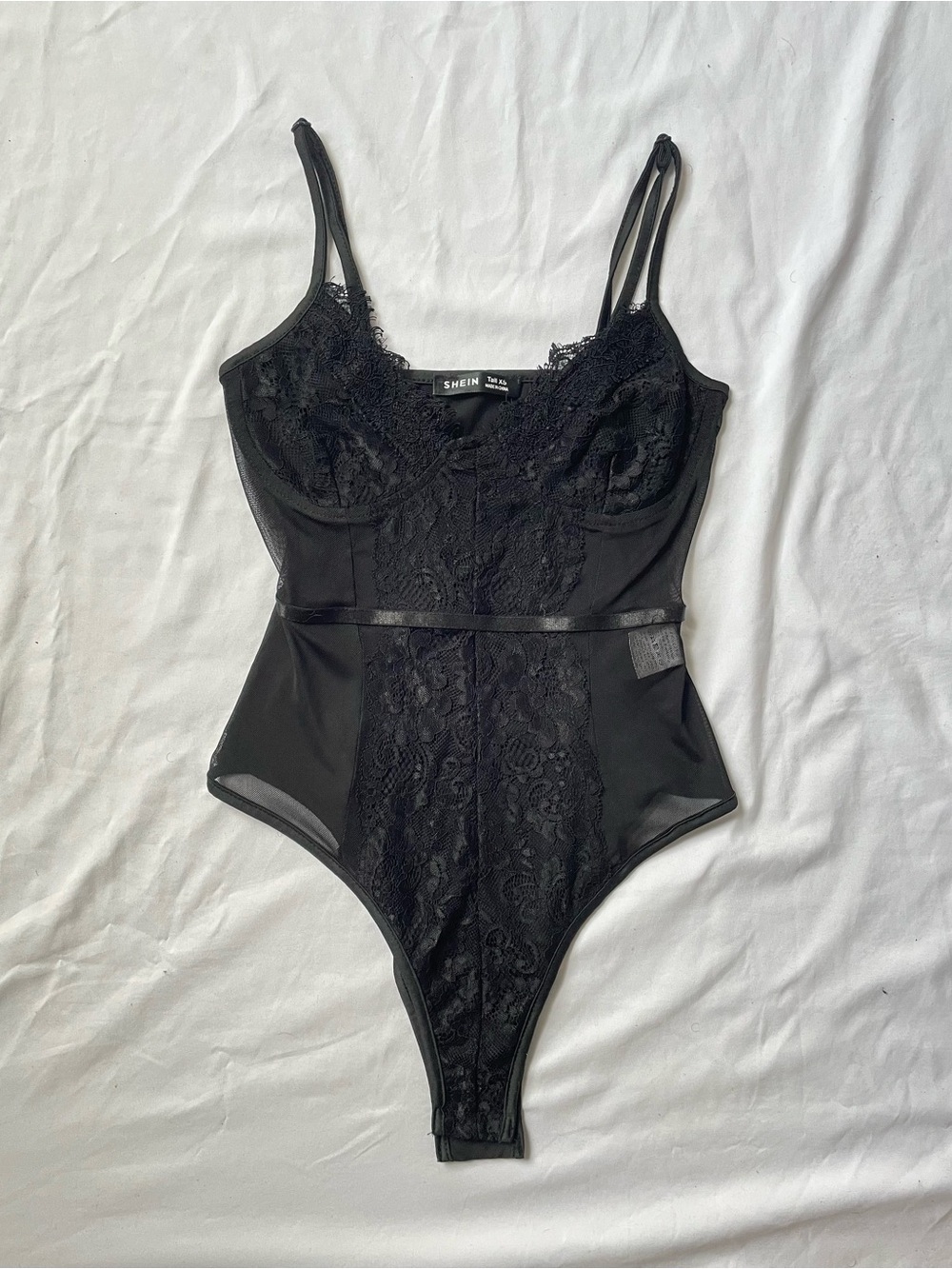 SHEIN Women's Black One Piece Bodysuit XS Floral, Adjustable Strap, Stretch